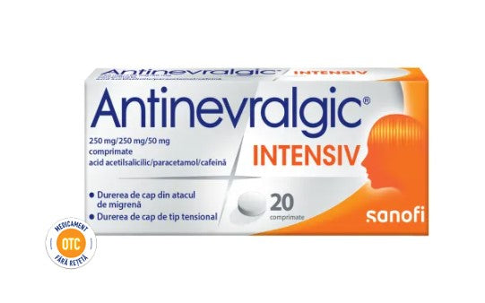 2x Triple-action pain & fever relief – Antinevralgic Intensiv (aspirin + paracetamol + caffeine), 20 tablets