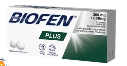 2x Biofen Plus 200 mg / 12.8 mg 12 Tablets – Relief for Pain, Fever & Inflammation, Codeine