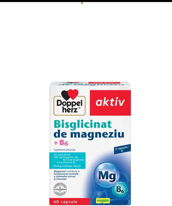 Magnesium B6 Aktiv – 60 Capsules | Bisglycinate Magnesium & Vitamin B6 for Nerve