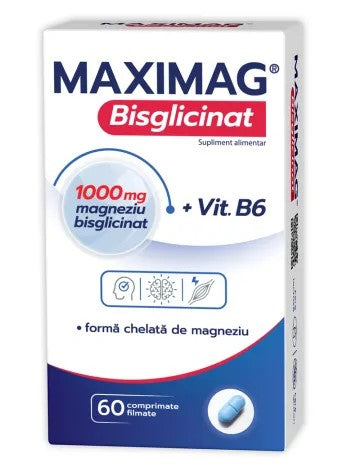 MaxiMag Bisglycinate 1000 mg 60 Tablets – Magnesium & Vitamin B6 for Nervous System Support